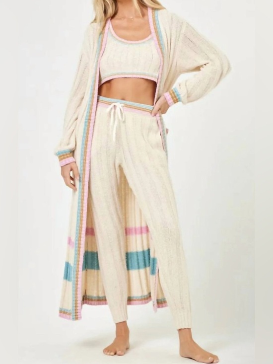 l*space Sweaters - NWT l*space Knit Duster Cardigan in Ivy Cream Pastel Trim